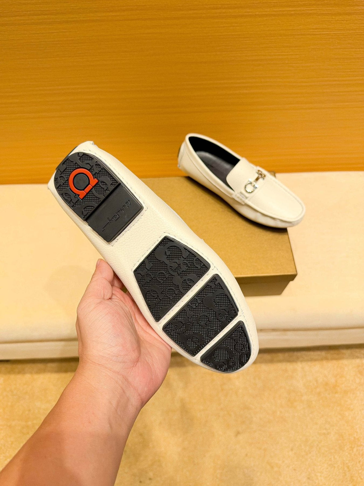 Ferragamo White Metal-Accent Loafers