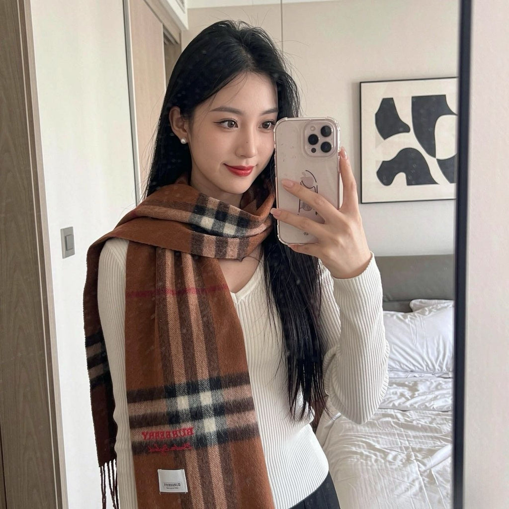 Burberry Brown Plaid Fringed Scarf