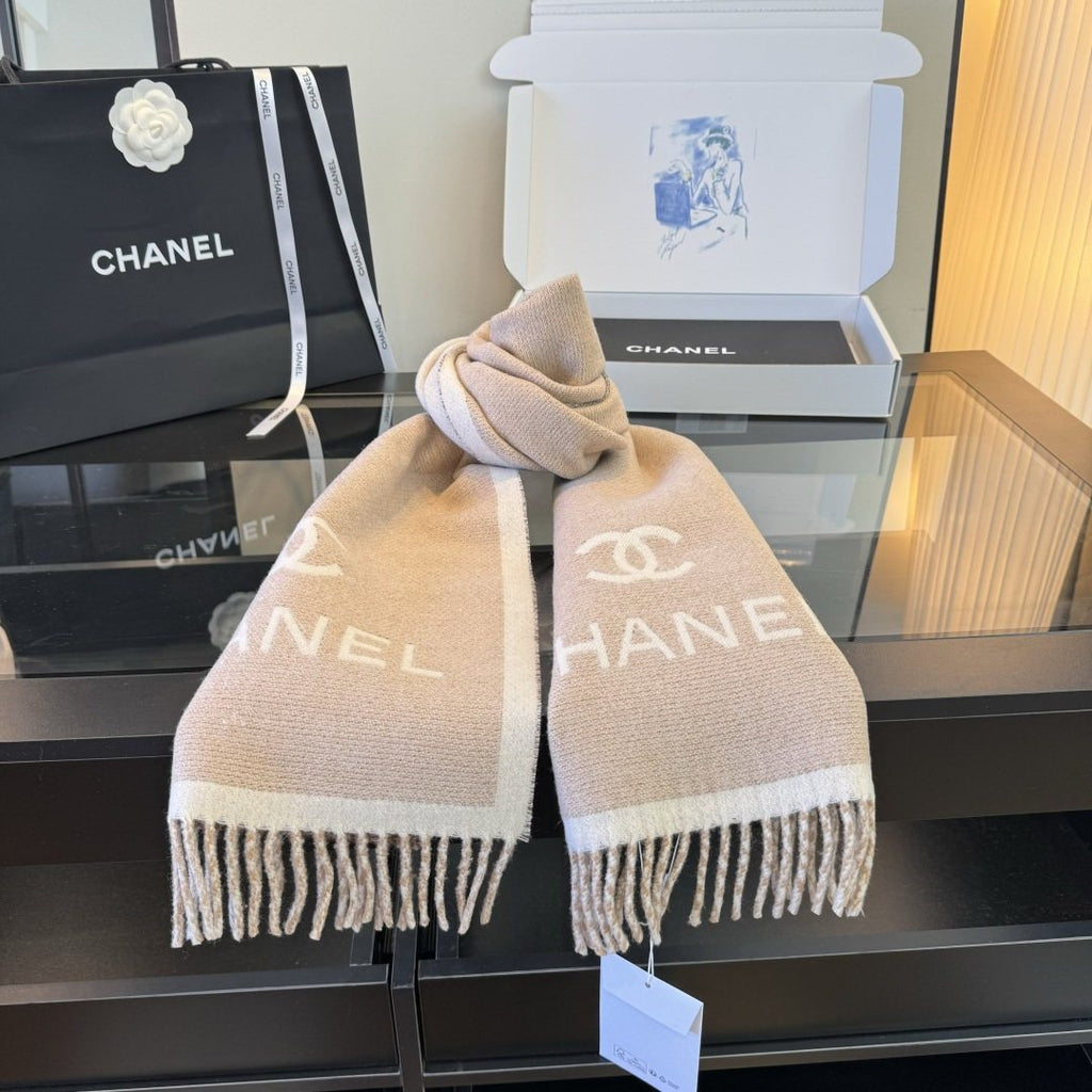 Chanel Logo Fringe Scarf