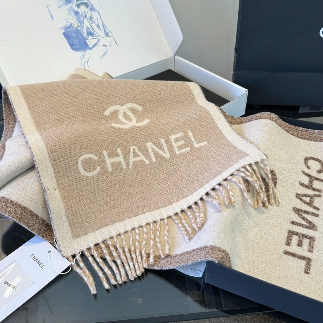 Chanel Logo Fringe Scarf